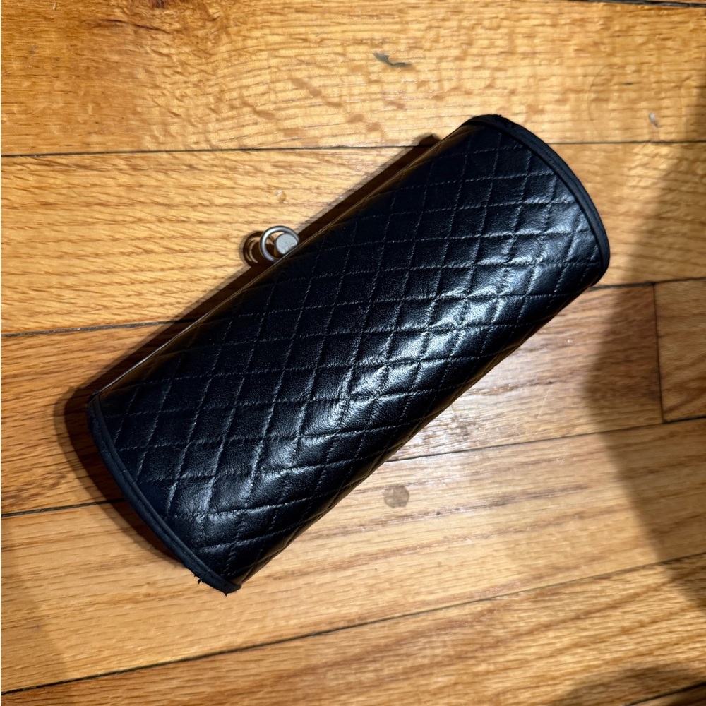 Corinne McCormack Vintage Leather elongate flap mademoiselle Blck Quilted Clutch